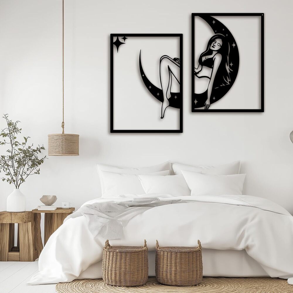 4594 3D Metal Wall Art Decor - Moon Girl Modern Wall Decor for Living Room